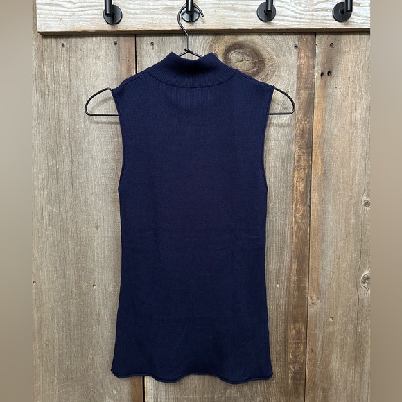 Frame Denim Mock / Turtle Neck Ribbed Sleeveless Top in Navy Blue Size XS - Picture 3 of 17